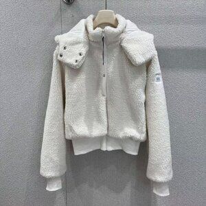 Alo White Lambswool Patchwork Coat, Size S